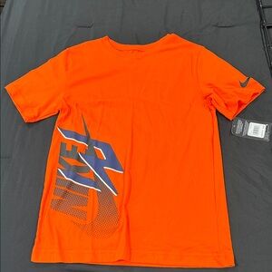 Nike Vibrant Orange Tee with Blue Graphic